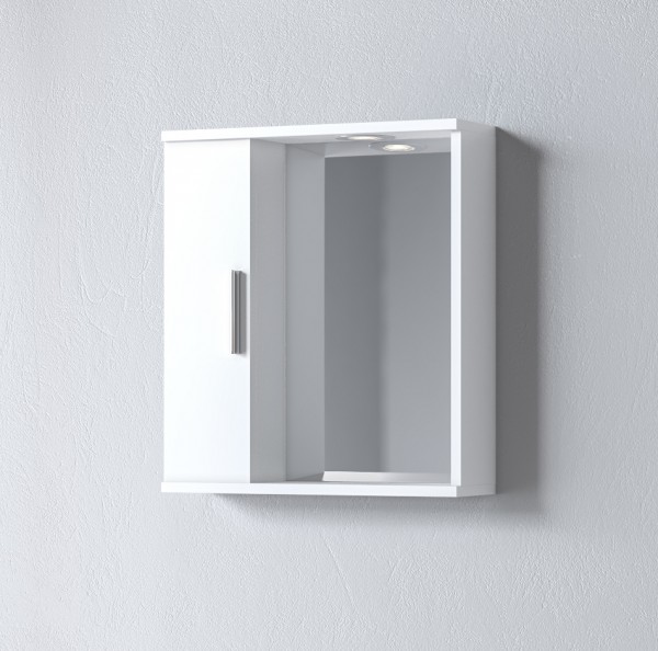 Καθρέφτης ALON 50 Aριστερός Λευκό, με ένα ντουλάπι αριστερά 50x15x56 και φωτισμό LED