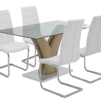 Τραπεζαρία Gull-Darrell pakoworld σετ 5τμχ διάφανο γυαλί-κάθισμα PU λευκό 150x90x76εκ 200-000115 - Image 1