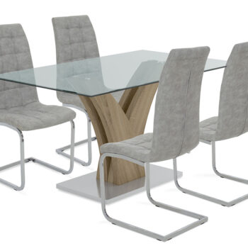 Τραπεζαρία Gull-Darrell pakoworld σετ 5τμχ διάφανο γυαλί sonoma-κάθισμα antique γκρι pu 150x90x76εκ 200-000116 - Image 1