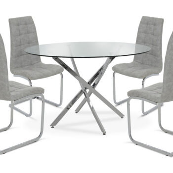 Τραπεζαρία Steve pakoworld σετ 5τμχ διάφανο γυαλί-κάθισμα antique γκρι pu Φ120x74,5εκ 200-000135 - Image 1