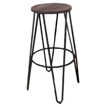 ARCO Wood Σκαμπό Bar, Μέταλλο Βαφή Antique Black, Ξύλο Απόχρωση Dark Oak - Image 1