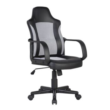 BF2850 Πολυθρόνα Γραφείου Διευθυντή, Mesh Γκρι, PU Μαύρο - Image 1