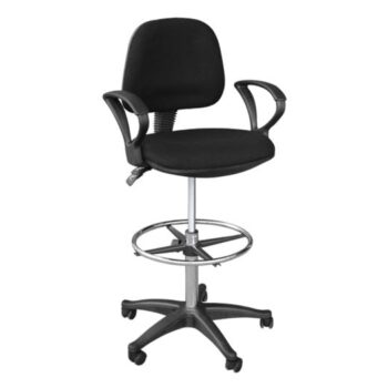 BF501 Σκαμπό Reception - Ταμείου με Πλάτη και Μπράτσα, Ύφασμα Μαύρο - Image 1