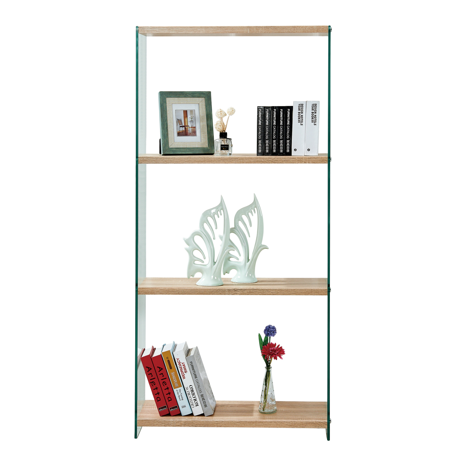 ΒΙΒΛΙΟΘΗΚΗ ΑΠΟ ΓΥΑΛΙ ΚΑΙ ΡΑΦΙΑ ΑΠΟ MDF 76X30X165Υεκ.FB98092 0520669