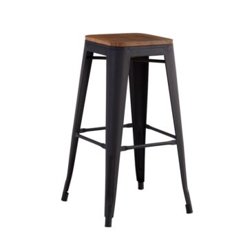 RELIX Wood Σκαμπό Bar, Μέταλλο Βαφή Μαύρο Extra Matte Κάθισμα Dark Oak, Στοιβαζόμενο - Image 1