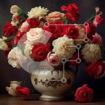 Intra Συλλεκτικό Ξύλινο Παζλ Plywood  4mm - Όμορφη εικόνα βάζου με κόκκινο και λευκό τριαντάφυλλο σε ξύλινο τραπέζι Σε Ξύλινο Κουτί - Διαστάσεις Puzzle: 10x10 cm – 25 κομμάτια - Image 1