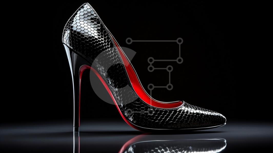 Intra Συλλεκτικό Ξύλινο Παζλ Plywood  4mm - Κομψό και μοντέρνο μαύρο και κόκκινο ψηλοτάκουνο παπούτσι με λεπτομέρεια κόκκινου κοσμήματος Σε Ξύλινο Κουτί - Διαστάσεις Puzzle: 10x10 cm – 25 κομμάτια