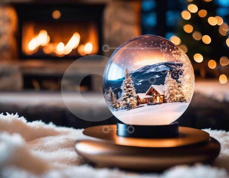 Intra Συλλεκτικό Ξύλινο Παζλ Plywood  4mm - Εορταστική Snow Globe με φώτα και τζάκι Σε Ξύλινο Κουτί - Διαστάσεις Puzzle: 10x10 cm – 25 κομμάτια