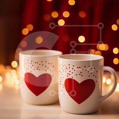 Intra Συλλεκτικό Ξύλινο Παζλ Plywood 4mm - Ρομαντικές κούπες καφέ με κόκκινες καρδιές Σε Ξύλινο Κουτί - Διαστάσεις Puzzle: 10x10 cm – 25 κομμάτια - Image 1