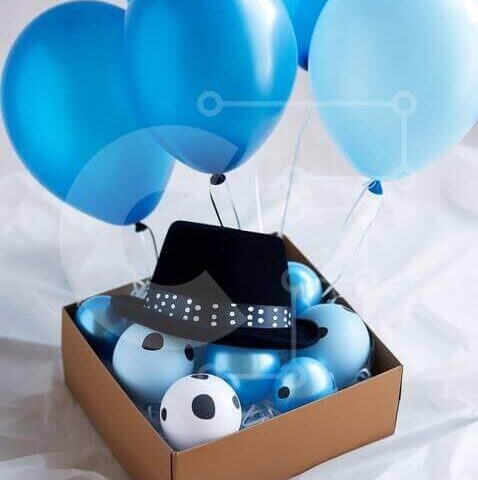 Intra Συλλεκτικό Ξύλινο Παζλ Plywood 4mm - Πολύχρωμα διακοσμητικά πάρτι με μπλε μπαλόνια και καπέλο Σε Ξύλινο Κουτί - Διαστάσεις Puzzle: 10x10 cm – 25 κομμάτια - Image 1