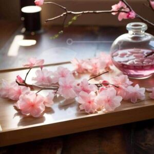 Intra Συλλεκτικό Ξύλινο Παζλ Plywood  4mm - Σύνθεση Cherry Blossoms με Ροζ Νερό Σε Ξύλινο Κουτί - Διαστάσεις Puzzle: 10x10 cm – 25 κομμάτια