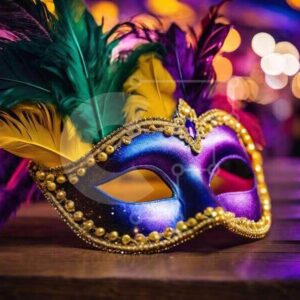 Intra Συλλεκτικό Ξύλινο Παζλ Plywood  4mm - Πολύχρωμη μάσκα μεταμφίεσης σε ξύλινη επιφάνεια Σε Ξύλινο Κουτί - Διαστάσεις Puzzle: 10x10 cm – 25 κομμάτια