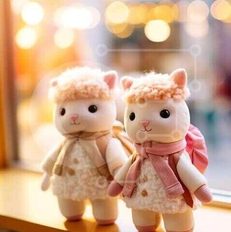 Intra Συλλεκτικό Ξύλινο Παζλ Plywood 4mm - Δύο χαριτωμένα βελούδινα αρνιά παιχνιδιών σε ένα περβάζι Σε Ξύλινο Κουτί - Διαστάσεις: 10x10 cm – 25 κομμάτια - Image 1