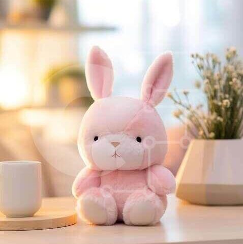 Intra Συλλεκτικό Ξύλινο Παζλ Plywood 4mm - Λούτρινο λαγουδάκι σε ένα τραπέζι με ένα φλιτζάνι Σε Ξύλινο Κουτί - Διαστάσεις Puzzle: 10x10 cm – 25 κομμάτια - Image 1