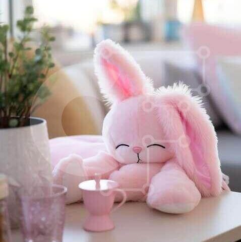 Intra Συλλεκτικό Ξύλινο Παζλ Plywood  4mm - Χαριτωμένο ροζ βελούδινο κουνελάκι σε άνετο εσωτερικό περιβάλλον Σε Ξύλινο Κουτί - Διαστάσεις: 10x10 cm – 25 κομμάτια - Image 1