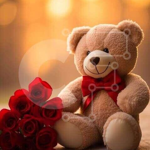 Intra Συλλεκτικό Ξύλινο Παζλ Plywood  4mm - Αρκουδάκι με κόκκινα τριαντάφυλλα Σε Ξύλινο Κουτί - Διαστάσεις: 10x10 cm – 25 κομμάτια - Image 1