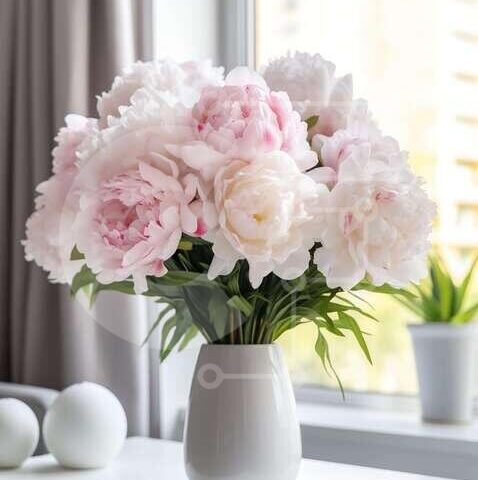 Intra Συλλεκτικό Ξύλινο Παζλ Plywood 4mm - Κομψή ανθοδέσμη παιώνιας σε λευκό βάζο Σε Ξύλινο Κουτί - Διαστάσεις Puzzle: 10x10 cm – 25 κομμάτια - Image 1