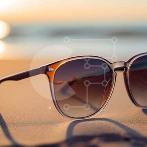 Intra Συλλεκτικό Ξύλινο Παζλ Plywood  4mm - Γυαλιά ηλίου στην παραλία στο ηλιοβασίλεμα Σε Ξύλινο Κουτί - Διαστάσεις Puzzle: 10x10 cm – 25 κομμάτια