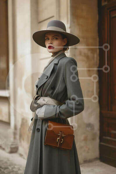 Intra Συλλεκτικό Ξύλινο Παζλ Plywood  4mm - Κομψή γυναίκα με γκρι παλτό και καπέλο Σε Ξύλινο Κουτί - Διαστάσεις Puzzle: 10x10 cm – 25 κομμάτια