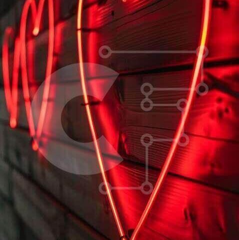 Intra Συλλεκτικό Ξύλινο Παζλ Plywood  4mm - Λαμπερές κόκκινες καρδιές νέον σε ξύλινο τοίχο Σε Ξύλινο Κουτί - Διαστάσεις Puzzle: 10x10 cm – 25 κομμάτια - Image 1