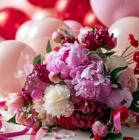 Intra Συλλεκτικό Ξύλινο Παζλ Plywood  4mm - Ζωντανό μπουκέτο λουλουδιών με μπαλόνια Σε Ξύλινο Κουτί - Διαστάσεις Puzzle: 10x10 cm – 25 κομμάτια - Image 1