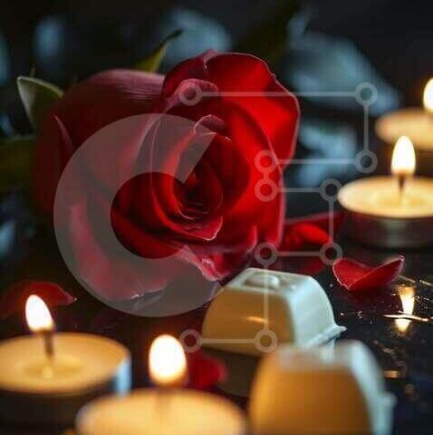 Intra Συλλεκτικό Ξύλινο Παζλ Plywood 4mm - Ρομαντικό σκηνικό υπό το φως των κεριών με ζαχαρωτά κόκκινο τριαντάφυλλο και σοκολάτα Σε Ξύλινο Κουτί - Διαστάσεις: 10x10 cm – 25 κομμάτια - Image 1