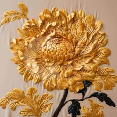 Intra Συλλεκτικό Ξύλινο Παζλ Plywood  4mm - Περίπλοκο κίτρινο λουλουδάτο σχέδιο χρυσάνθεμου Σε Ξύλινο Κουτί - Διαστάσεις Puzzle: 10x10 cm – 25 κομμάτια - Image 1