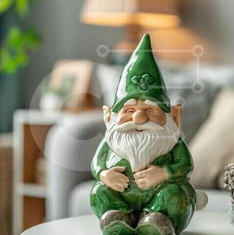 Intra Συλλεκτικό Ξύλινο Παζλ Plywood  4mm - Κεραμικό ειδώλιο Gnome σε ένα τραπέζι σε άνετο εσωτερικό Σε Ξύλινο Κουτί - Διαστάσεις: 10x10 cm – 25 κομμάτια - Image 1