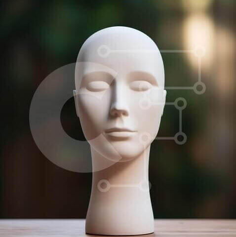 Intra Συλλεκτικό Ξύλινο Παζλ Plywood  4mm - Λευκό κεφάλι μανεκέν σε ξύλινο τραπέζι με δέντρα στο φόντο Σε Ξύλινο Κουτί - Διαστάσεις: 10x10 cm – 25 κομμάτια - Image 1