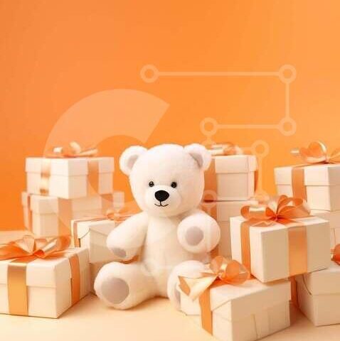 Intra Συλλεκτικό Ξύλινο Παζλ Plywood 4mm - Teddy Bear που περιβάλλεται από κουτιά δώρων Σε Ξύλινο Κουτί - Διαστάσεις Puzzle: 10x10 cm – 25 κομμάτια - Image 1