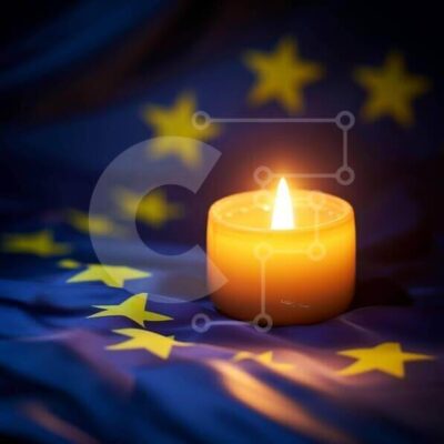 Intra Συλλεκτικό Ξύλινο Παζλ Plywood 4mm - Κερί σε φόντο σημαία της Ευρωπαϊκής Ένωσης Σε Ξύλινο Κουτί - Διαστάσεις Puzzle: 10x10 cm – 25 κομμάτια - Image 1