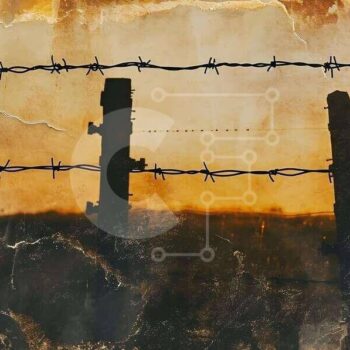 Intra Συλλεκτικό Ξύλινο Παζλ Plywood  4mm - Σιλουέτα από συρματοπλέγματα ενάντια στο ηλιοβασίλεμα Σε Ξύλινο Κουτί - Διαστάσεις Puzzle: 10x10 cm – 25 κομμάτια - Image 1