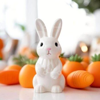 Intra Συλλεκτικό Ξύλινο Παζλ Plywood  4mm - Λευκό ειδώλιο λαγουδάκι με πορτοκαλί καρότα και κεριά Σε Ξύλινο Κουτί - Διαστάσεις Puzzle: 10x10 cm – 25 κομμάτια - Image 1