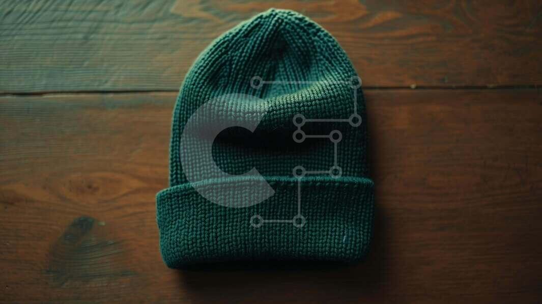 Intra Συλλεκτικό Ξύλινο Παζλ Plywood  4mm - Πράσινο πλεκτό καπέλο Beanie σε ξύλινη επιφάνεια Σε Ξύλινο Κουτί - Διαστάσεις Puzzle: 10x10 cm – 25 κομμάτια