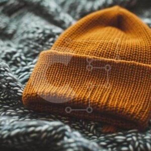 Intra Συλλεκτικό Ξύλινο Παζλ Plywood  4mm - Πορτοκαλί πλεκτό Beanie σε γκρι κουβέρτα Σε Ξύλινο Κουτί - Διαστάσεις Puzzle: 10x10 cm – 25 κομμάτια