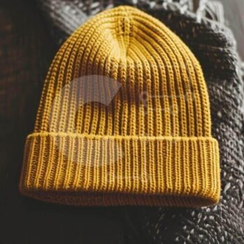 Intra Συλλεκτικό Ξύλινο Παζλ Plywood 4mm - Κίτρινο πλεκτό Beanie σε γκρι κουβέρτα Σε Ξύλινο Κουτί - Διαστάσεις Puzzle: 10x10 cm – 25 κομμάτια - Image 1