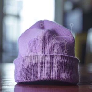 Intra Συλλεκτικό Ξύλινο Παζλ Plywood  4mm - Μωβ πλεκτό καπέλο Beanie σε ξύλινο τραπέζι Σε Ξύλινο Κουτί - Διαστάσεις Puzzle: 10x10 cm – 25 κομμάτια