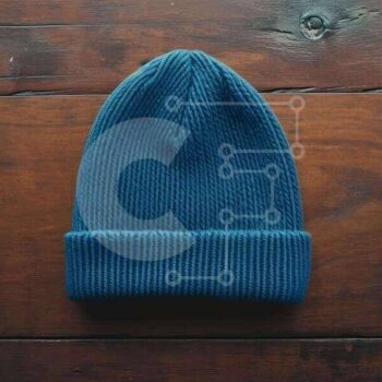 Intra Συλλεκτικό Ξύλινο Παζλ Plywood  4mm - Μπλε πλεκτό καπέλο Beanie σε ξύλινη επιφάνεια Σε Ξύλινο Κουτί - Διαστάσεις Puzzle: 10x10 cm – 25 κομμάτια - Image 1