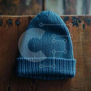 Intra Συλλεκτικό Ξύλινο Παζλ Plywood  4mm - Μπλε πλεκτό καπέλο Beanie σε ξύλινη επιφάνεια Σε Ξύλινο Κουτί - Διαστάσεις Puzzle: 10x10 cm – 25 κομμάτια