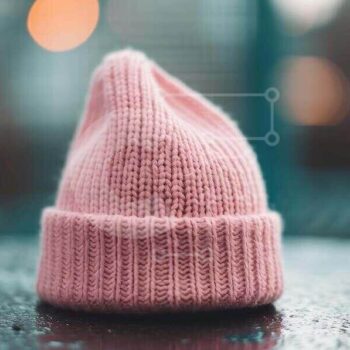 Intra Συλλεκτικό Ξύλινο Παζλ Plywood  4mm - Ροζ Πλεκτό καπέλο Beanie σε υγρή επιφάνεια Σε Ξύλινο Κουτί - Διαστάσεις Puzzle: 10x10 cm – 25 κομμάτια - Image 1