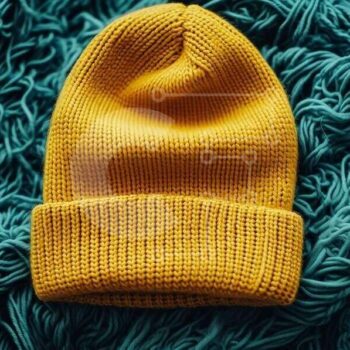 Intra Συλλεκτικό Ξύλινο Παζλ Plywood  4mm - Κίτρινο πλεκτό Beanie σε μπλε φόντο Σε Ξύλινο Κουτί - Διαστάσεις Puzzle: 10x10 cm – 25 κομμάτια - Image 1