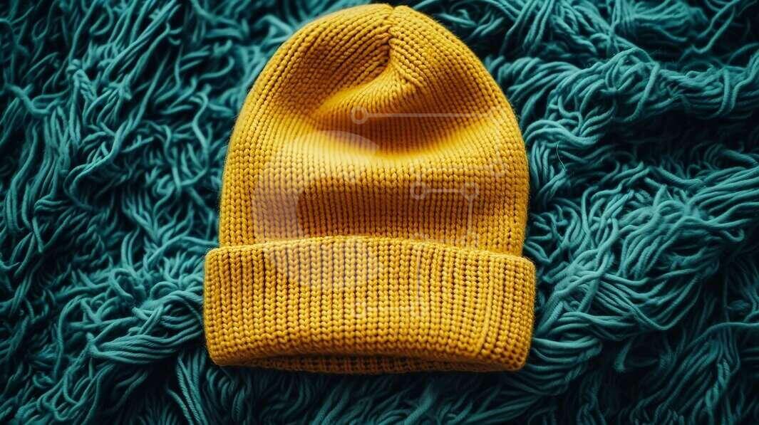 Intra Συλλεκτικό Ξύλινο Παζλ Plywood  4mm - Κίτρινο πλεκτό Beanie σε μπλε φόντο Σε Ξύλινο Κουτί - Διαστάσεις Puzzle: 10x10 cm – 25 κομμάτια