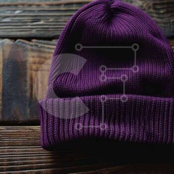 Intra Συλλεκτικό Ξύλινο Παζλ Plywood  4mm - Μωβ Πλεκτό Beanie σε Ξύλινη Επιφάνεια Σε Ξύλινο Κουτί - Διαστάσεις Puzzle: 10x10 cm – 25 κομμάτια - Image 1