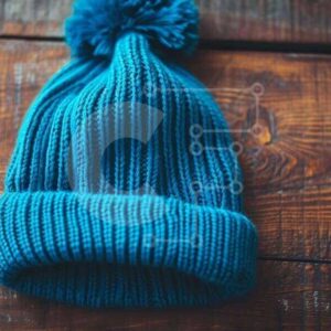 Intra Συλλεκτικό Ξύλινο Παζλ Plywood  4mm - Μπλε πλεκτό καπέλο Beanie σε ξύλινη επιφάνεια Σε Ξύλινο Κουτί - Διαστάσεις Puzzle: 10x10 cm – 25 κομμάτια