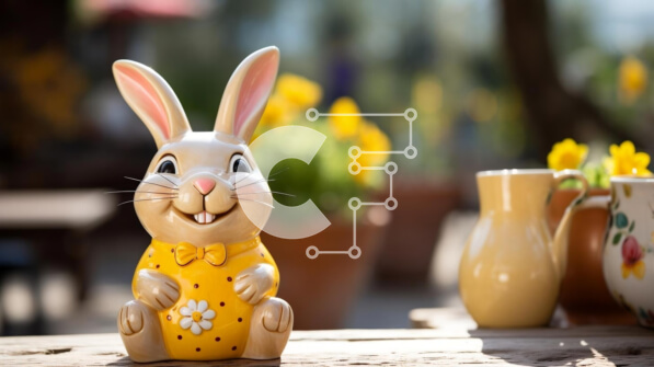 Intra Συλλεκτικό Ξύλινο Παζλ Plywood  4mm - Ειδώλιο λαγουδάκι του Πάσχα σε υπαίθριο τραπέζι Σε Ξύλινο Κουτί - Διαστάσεις Puzzle: 10x10 cm – 25 κομμάτια