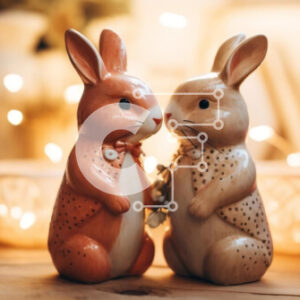 Intra Συλλεκτικό Ξύλινο Παζλ Plywood  4mm - Ρομαντικά κεραμικά ειδώλια κουνελιού σε ξύλινο τραπέζι Σε Ξύλινο Κουτί - Διαστάσεις: 10x10 cm – 25 κομμάτια