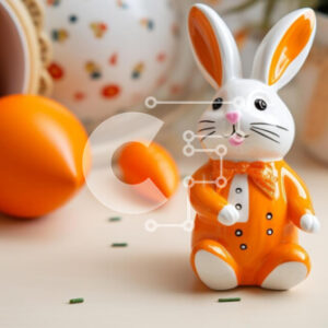 Intra Συλλεκτικό Ξύλινο Παζλ Plywood  4mm - Τραπέζι με θέμα την Άνοιξη και το Πάσχα με πορτοκαλί ειδώλιο κουνελάκι και εορταστικά στολίδια Σε Ξύλινο Κουτί - Διαστάσεις Puzzle: 10x10 cm – 25 κομμάτια