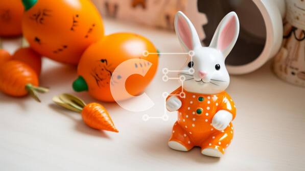 Intra Συλλεκτικό Ξύλινο Παζλ Plywood  4mm - Ειδώλιο λαγουδάκι του Πάσχα με πορτοκάλια και καρότα Σε Ξύλινο Κουτί - Διαστάσεις Puzzle: 10x10 cm – 25 κομμάτια