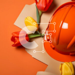 Intra Συλλεκτικό Ξύλινο Παζλ Plywood  4mm - Πορτοκαλί σκληρό καπέλο στις τουλίπες Σε Ξύλινο Κουτί - Διαστάσεις: 10x10 cm – 25 κομμάτια