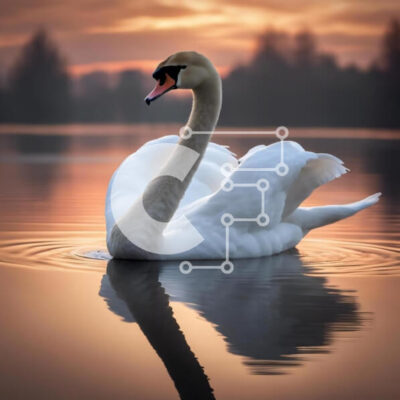 Intra Συλλεκτικό Ξύλινο Παζλ Plywood  4mm - Λευκός Κύκνος που κολυμπά σε μια λίμνη ηλιοβασιλέματος Σε Ξύλινο Κουτί - Διαστάσεις: 10x10 cm – 25 κομμάτια - Image 1